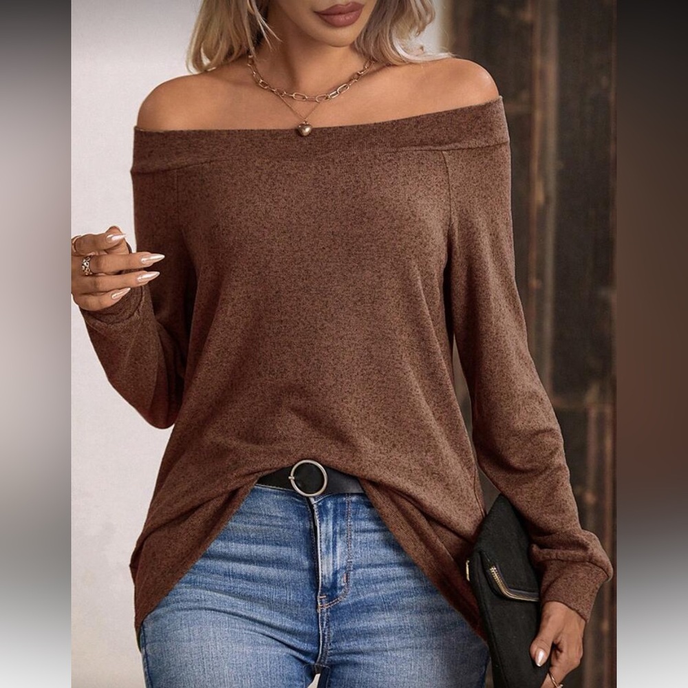 Off-Shoulder Brown Women's Top L